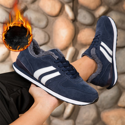 Men'S Winter Warm Running Shoes - Thickened Warm Lace-Up Sneakers with Cushioned TPR Sole, Breathable Fabric Upper & MD Outsole - All-Terrain Traction for Outdoor, Low-Top Gym, Jogging, Casual Shoes - Non-Slip Grip for Cold W