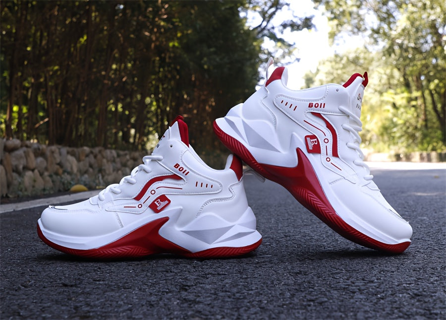 Men's high-top casual sports shoes fashion outdoor walking shoes for road running; lace-up wear-resistant versatile - ayq