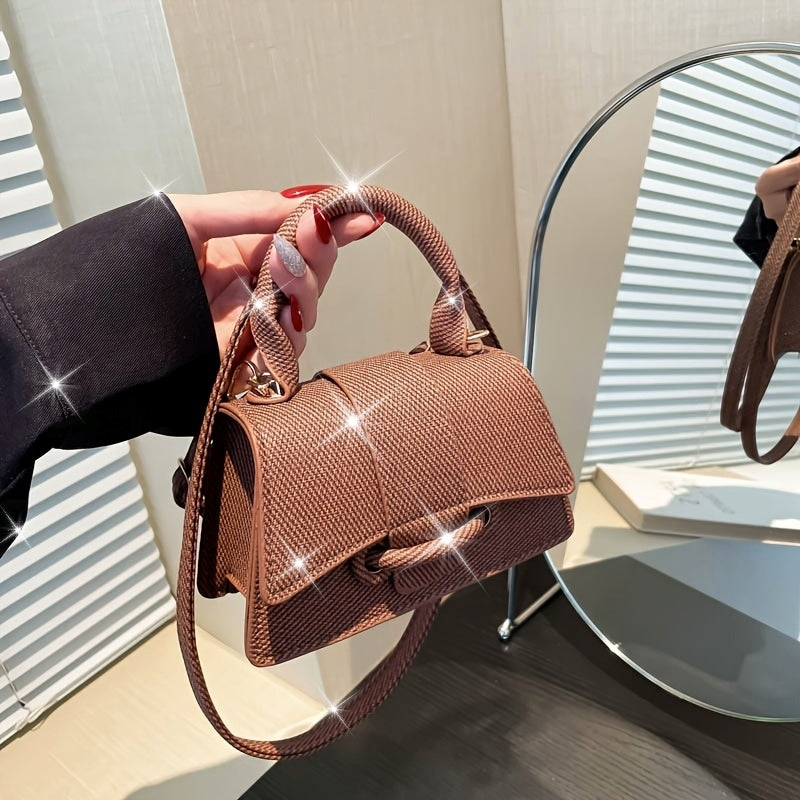 Միագույն PU մինի նորաձև բազմակողմանի նիշի ձեռքի պայուսակ, ոճային և հեշտ, նորաձև՝ երթևեկության և զբոսանքների համար, կանացի ուսագոտիով պայուսակ