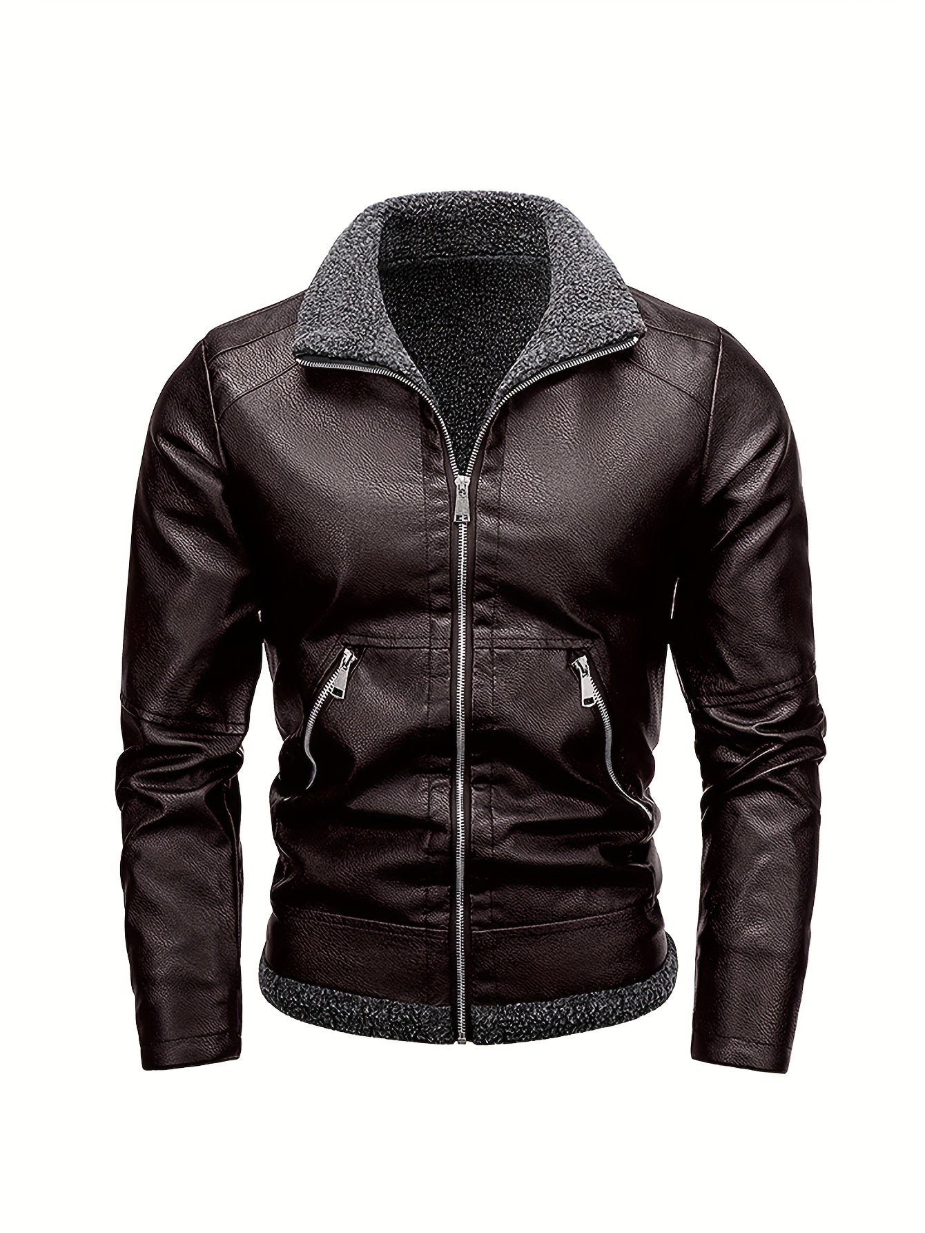 Men'S Cozy Fleece-Lined Bomber Jacket - Thick Winter Coat with Multiple Pockets, Zip-Up Casual Pilot Style, Brown, Polyester Lining, Perfect for Fall & Winter, Winter Bomber Jacket