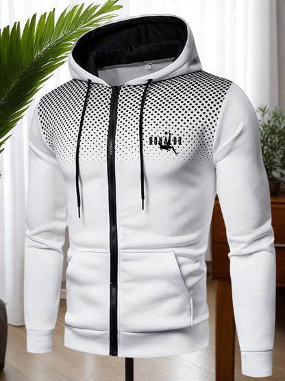 Men's Red Hooded Zip-Up Jacket with Logo Patch Pocket - Logo Personalization, Full-Zip Front Closure, Hooded Collar & Black Zipper - Casual Sportswear Winter Coat for Gym,, Streetwear () - Logo Printing Service, Mens Clothes,