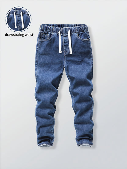 Boys' Slim Fit Denim Jeans with Adjustable Drawstring Waist