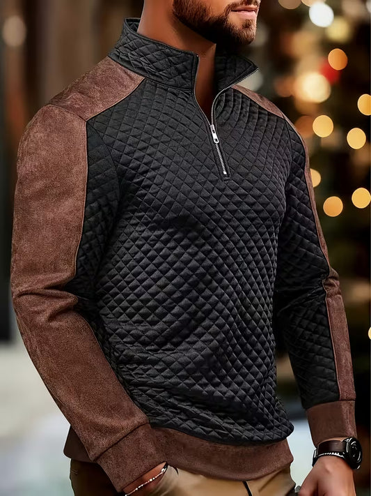 Men’s Quilted Half‑Zip Pullover Stylish Warm Casual Wear - ayq