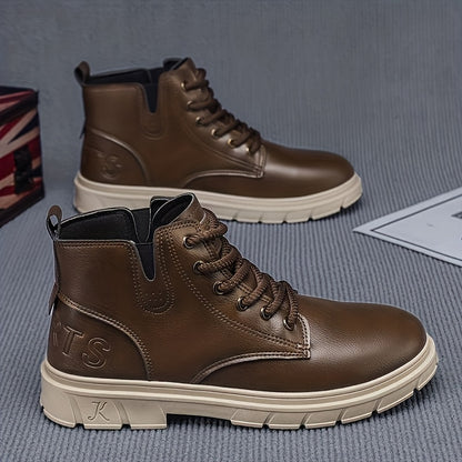 Plus Size Men's Short Lace-Up Motorcycle Boots - Casual Street Style