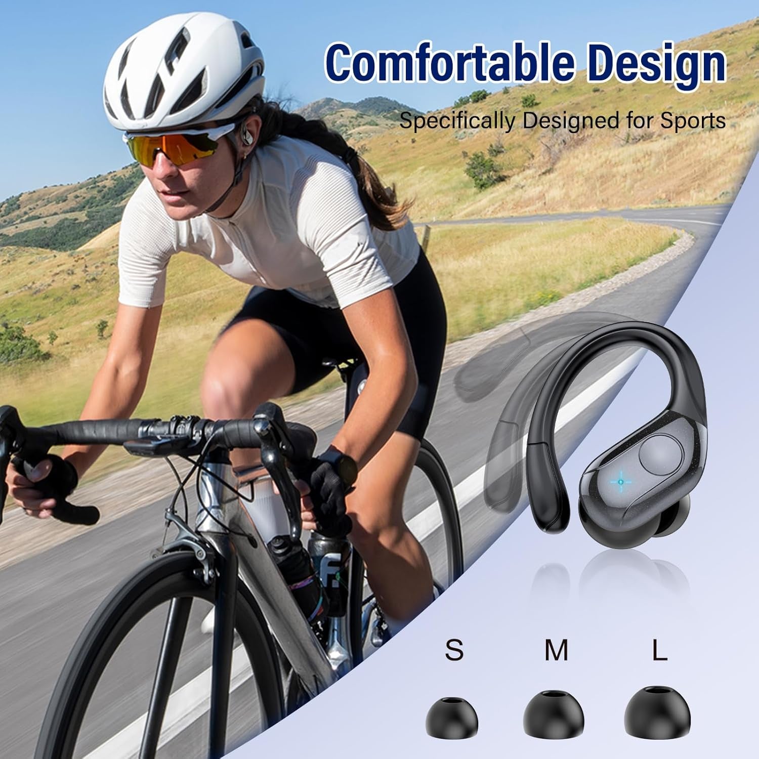 Wireless Earbuds Bluetooth 5.4 Headphones 75H Playtime Stereo Deep Bass Sports Ear Buds with Earhooks, LED Display Bluetooth Earbuds with 4 ENC Mic, IP7 Waterproof Earphone for Workout/Running, Black