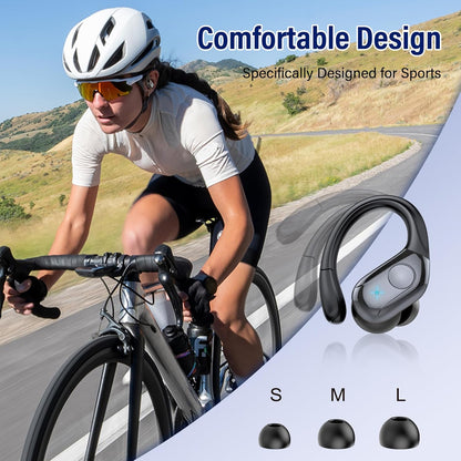 Wireless Earbuds Bluetooth 5.4 Headphones 75H Playtime Stereo Deep Bass Sports Ear Buds with Earhooks, LED Display Bluetooth Earbuds with 4 ENC Mic, IP7 Waterproof Earphone for Workout/Running, Black