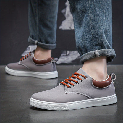 Men's Low Top Casual Canvas Skate Shoes, Breathable Lace-up Casual Flats For Outdoor Walking Driving, Men's Street Footwear