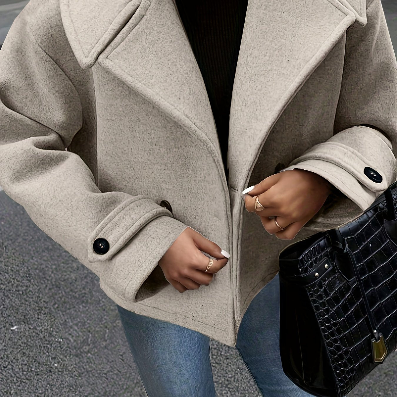 Women's Solid Color Large Lapel Coat, Suitable for Casual Attire. Autumn and Winter Long Sleeve Loose Jacket