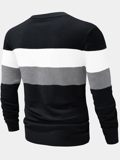 Men's Slim Fit Color Block Crew Neck Sweater for Fall/Winter