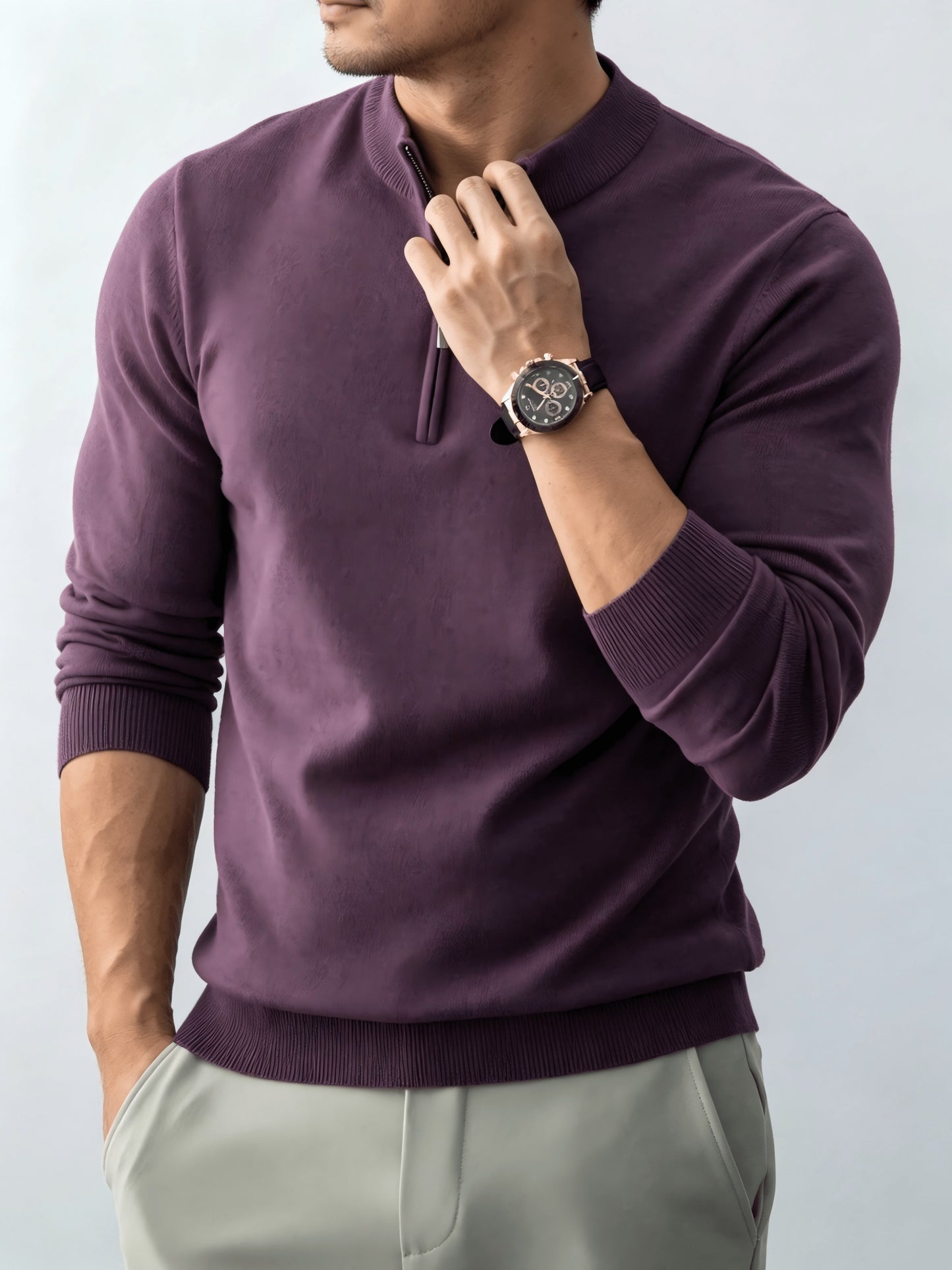 Men's Fall/Winter Half-Zip Stand Collar Knit Pullover Sweater