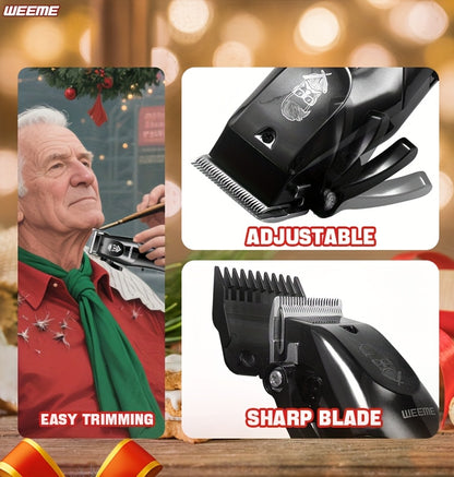 WEEME 4pcs Professional Hair Clipper Set for Men, Cordless Barber Clippers and Trimmer Kit, Electric Beard Trimmer and Nose Trimmer, Foil Shaver Men's Grooming Tool Kit, Christmas Gifts for Him (Black) - ayq