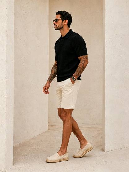Men's Summer Knit Polo Shirt, Slim Fit Short Sleeve, Breathable