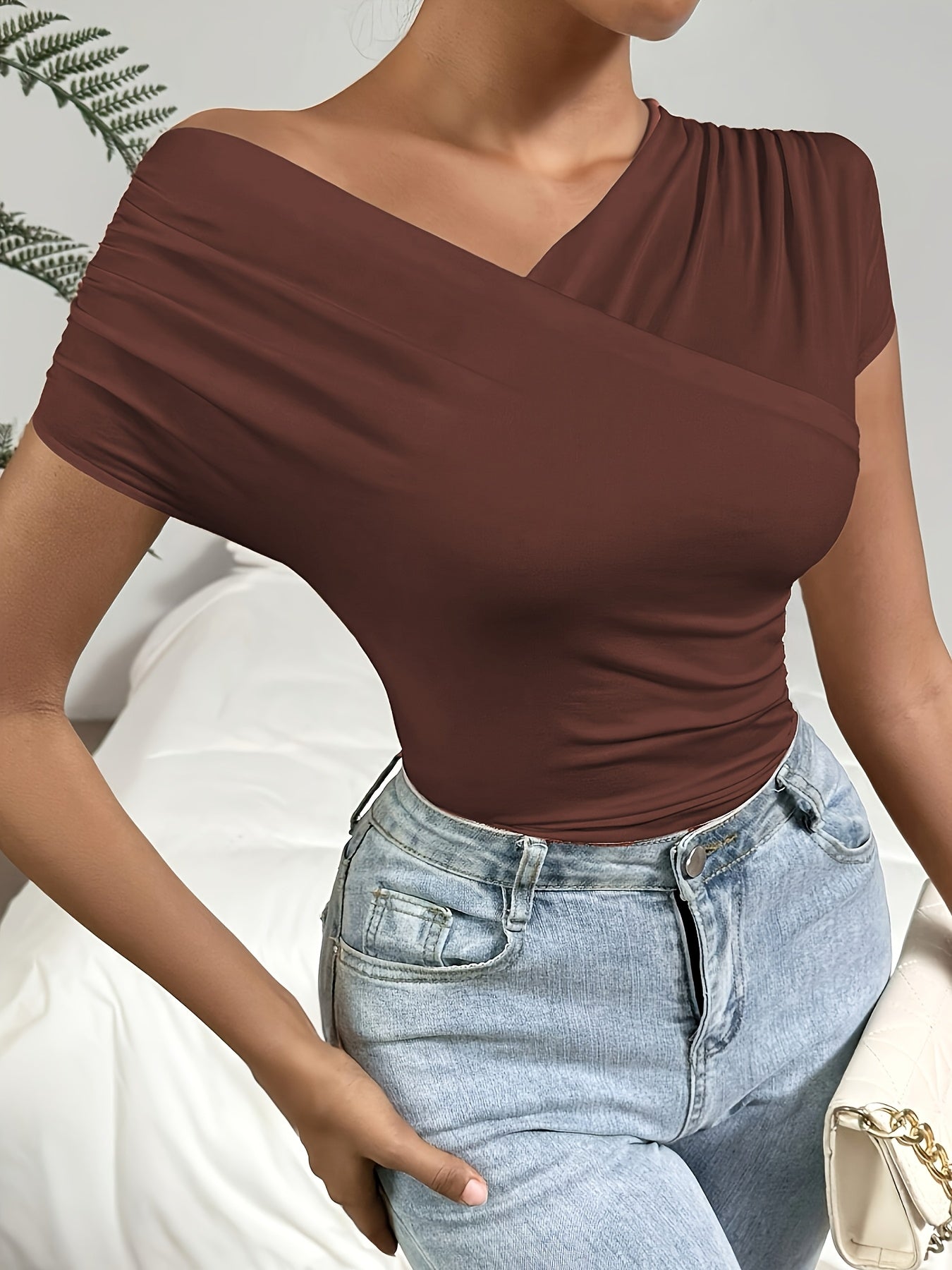 Women's Elegant Slim-Fit Cross-Front T-Shirt for Spring/Summer