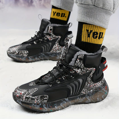 Men'S Winter Snow Boots with TPU Sole & Fleece - Heavy-Duty High-Top Ankle Support, Warm Thermal Insulation, Lace-Up Closure, Thick, Winter Boots, Cold Weather Footwear, Durable Traction Footwear, Outdoor Footwear, Rugged Des