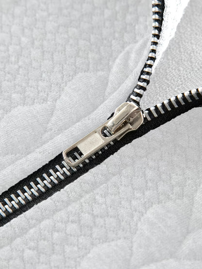 Men'S Light Blue Quilted Zip-Up Jacket - Casual Fall/Winter Outerwear with Stand Collar, Long Sleeves, and Front Pockets, Perfect for Casual Attire, Autumn Winter Apparel | Quilted Texture Jacket | Zippered Jacket