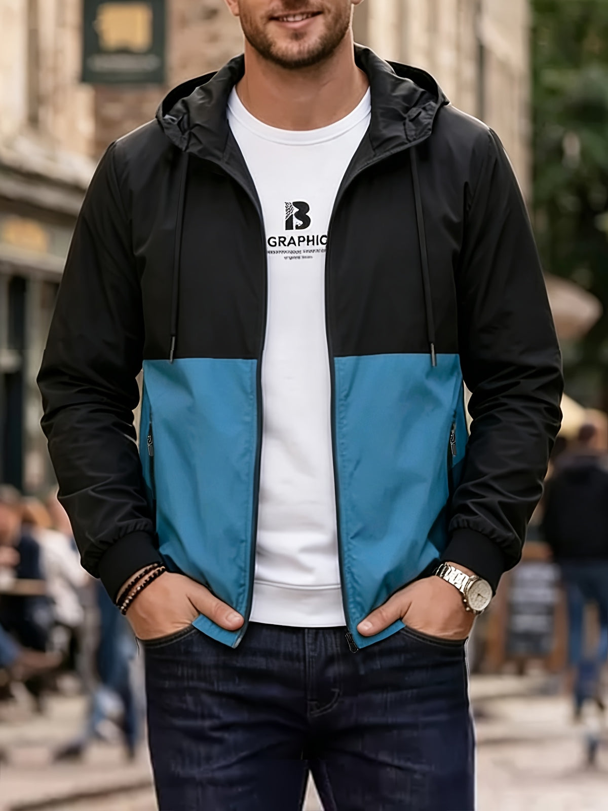 Men's Casual Hooded Drawstring Jacket Lightweight Softshell