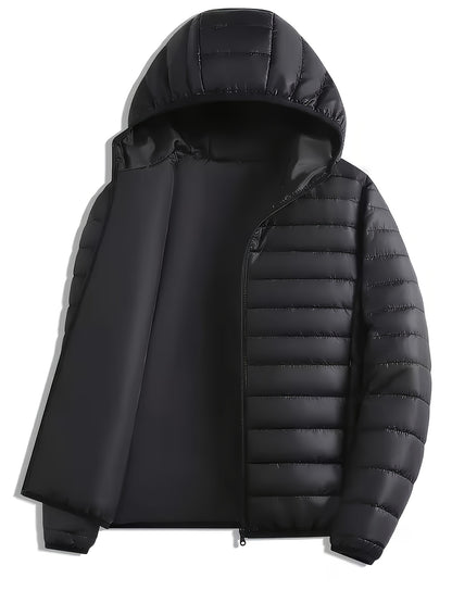 New Men'S Hooded Jacket, Thick And Warm Outerwear, Suitable for Outdoor Sports, Climbing, And Casual Wear in Winter. Features a Ribbed Design, Full Zipper Closure, And a Easy Yet Stylish Look - ayq