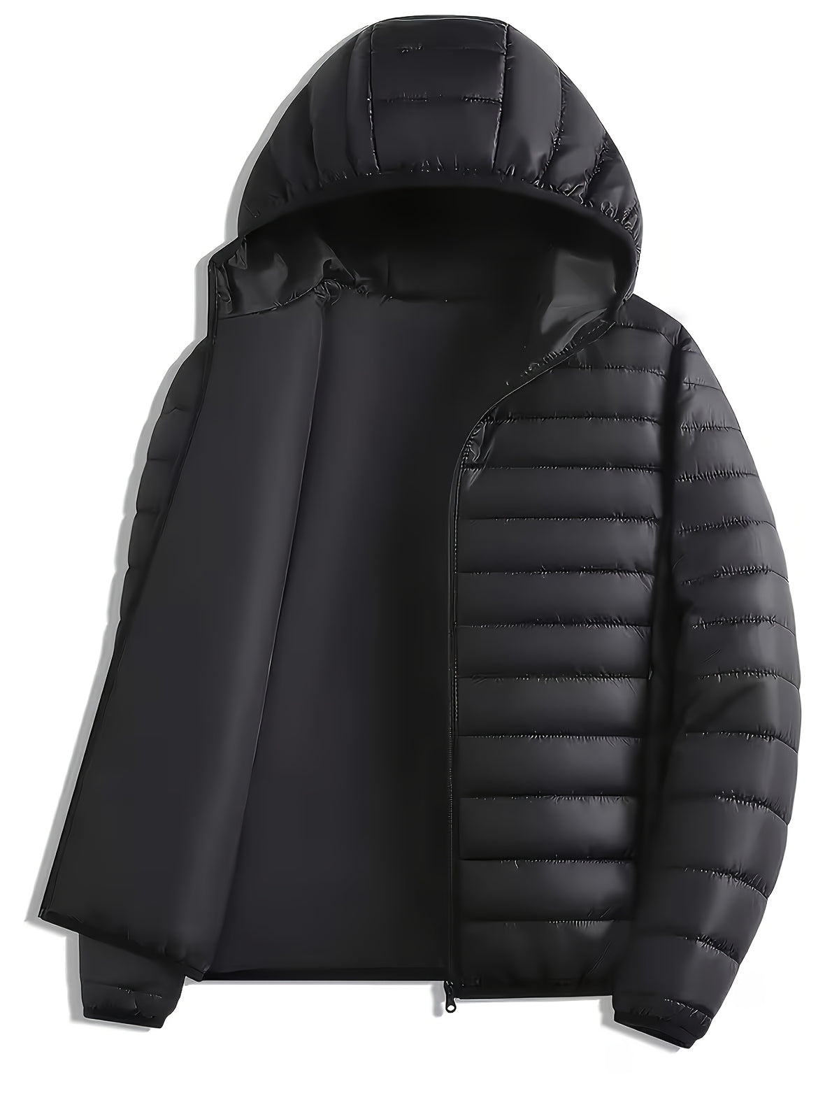 Men's Quilted Hooded Jacket with Ribbed Cuffs for Winter