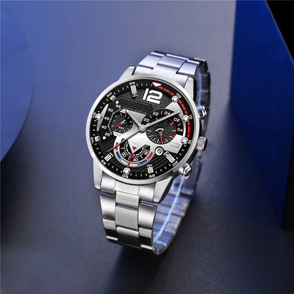 5 հատից բաղկացած հավաքածու, որը ներառում է նորաձև, բարձրակարգ տղամարդու ժամացույց, դրամապանակ, ակնոց, գնդիկավոր գրիչ և բանալիի շղթա, հիանալի է գործնական նվերի համար: Հիանալի ընտրություն է տոնական նվերի համար ընկերոջ, հոր, ընտանիքի անդամի կամ եղբոր համար: