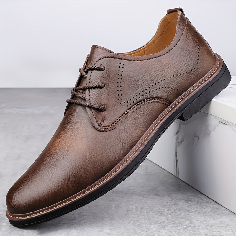 Men's Business Casual Brogue Lace-Up Shoes Cowhide Leather