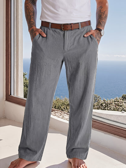 Men's Casual Linen Trousers for Spring and Fall, Straight Fit