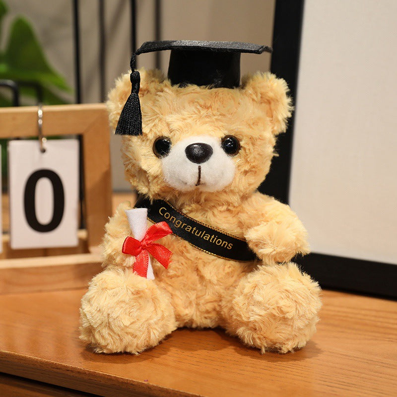1pc Plush Teddy Bear with Graduation Cap | Soft Polyester Fiber, Cute Bear Doll for Graduation Gifts from Kindergarten to University, Memorabilia for Graduation Ceremonies