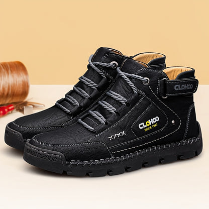 Men's Casual High-Top Ankle Boots with Buckle and Lace-Up