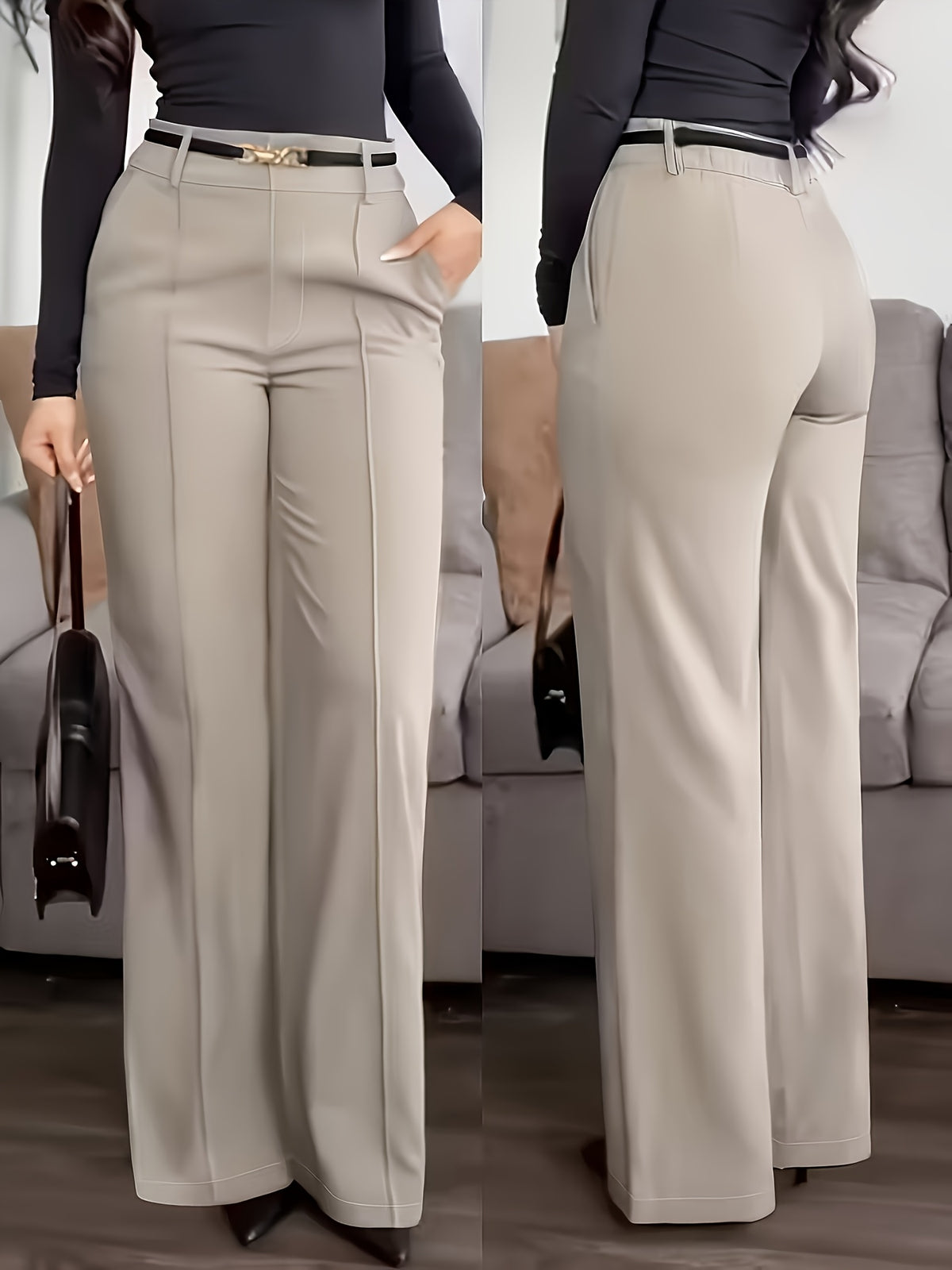 Women's Elegant Solid Color Wide-Leg Business Casual Pants