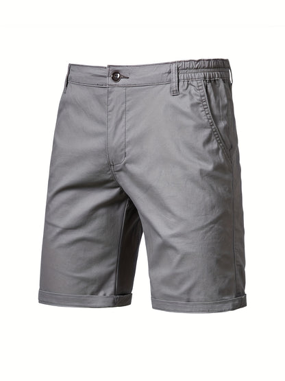 Men's Classic Fit Cotton Twill Flat Front Solid Chino Short With Slant Pockets And Elastic Waist