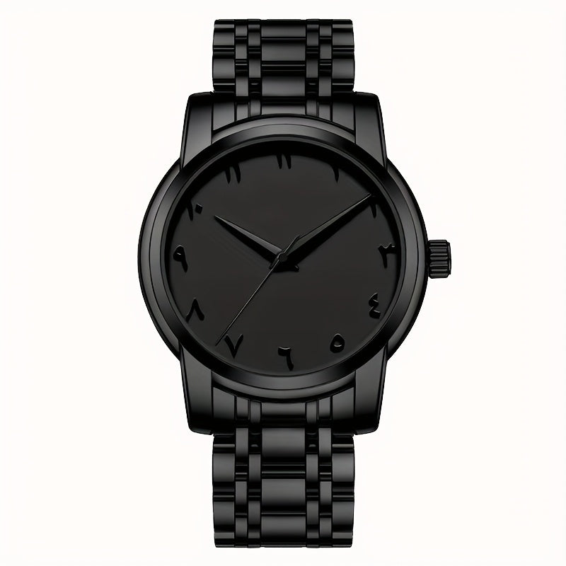 Men's Casual Arabic Numerals Quartz Watch - Scratch-Resistant HD Dial, IPX7 Waterproof, Stainless Steel Strap, Black & Golden Accents - Perfect Gift for Birthdays, Holidays & Family Reunions, Reliable Timepiece, Contemporary