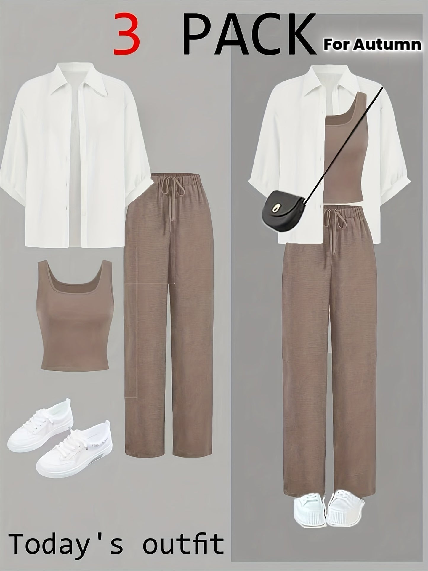 Women's 3-Piece Casual Button-Up Top, Vest & Wide-Leg Pants Set
