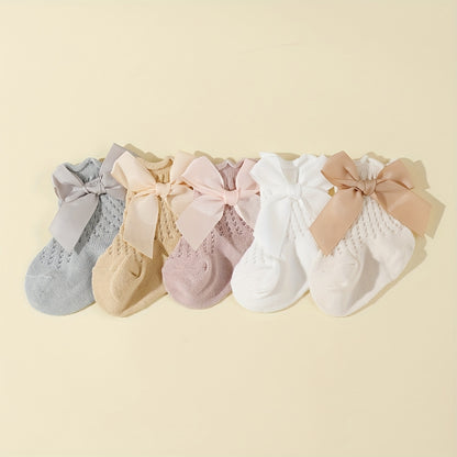 5 Pairs of Baby Socks for Spring And Summer, Featuring Breathable Mesh And Bows, Perfect for Everyday Wear.