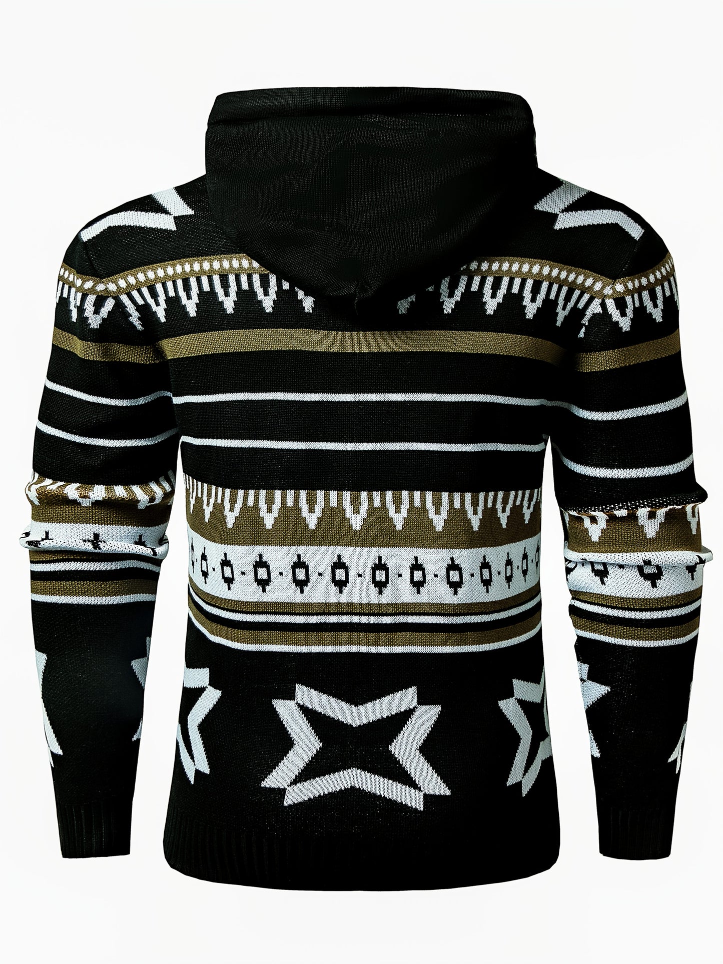 Տղամարդու գլխարկով սվիտեր աշնանային և ձմեռային համար, երկրաչափական տրիկոտաժե նախշերով, փողոցային ոճով և հարմարավետ տրիկոտաժե սվիտերով