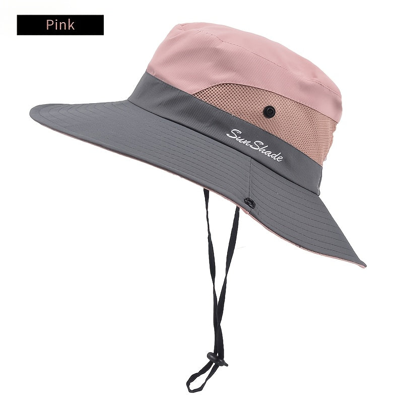 Women's Dual-Tone Sun Hat with Ponytail Hole - Breathable Mesh, Waterproof, Wide Brim for Beach & Fishing, Perfect for Spring, Summer & Fall