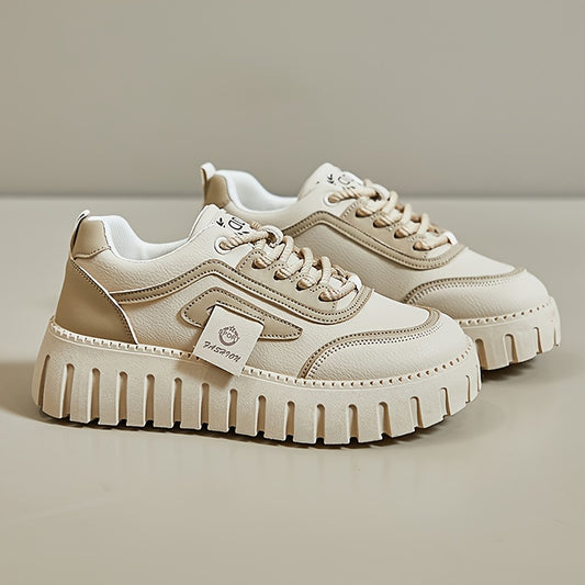 Women'S Fashion Sneakers, Casual Lace-Up Low Top Shoes, Solid Color, Lightweight, with Rubber Sole, Fabric Insole & Lining, for All-Season Comfort, European & North American Exclusive