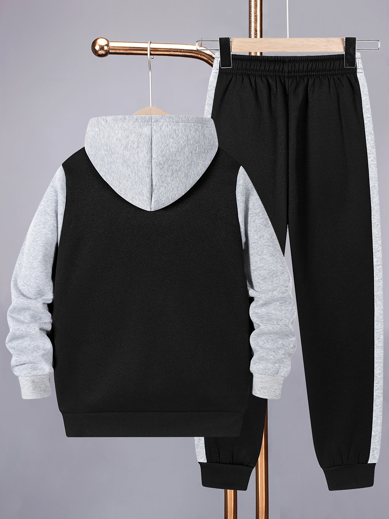 2pcs Boys' Casual Sportswear Set, Fashion Basketball Print Fleece-Lined Zip-Up Hoodie + Pants for Autumn and Winter, Suitable for Daily Wear and Outdoor Activities, Perfect for Outdoor