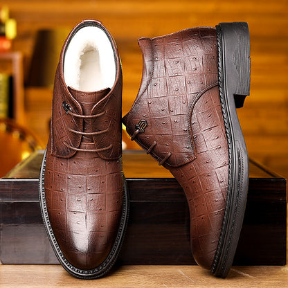 Տղամարդու ձմեռային տաք բրդյա ծածկույթով բարձրակրունկ կոշիկներ՝ չսահող, դիմացկուն, ոճային սև օքսֆորդներ՝ գործնական և առօրյա հագուստի համար, իդեալական են հարսանիքների և բացօթյա միջոցառումների համար, ձմեռային կոշիկներ | Նրբագեղ ոճ | Կայուն ռետինե ներբան