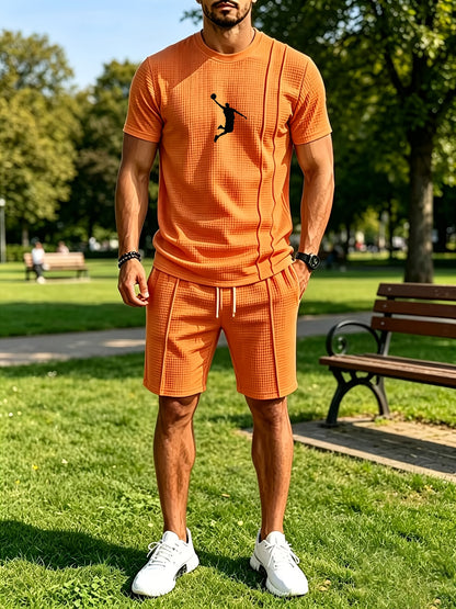 Men's Summer Casual Athletic Crew Neck T-Shirt & Shorts Set