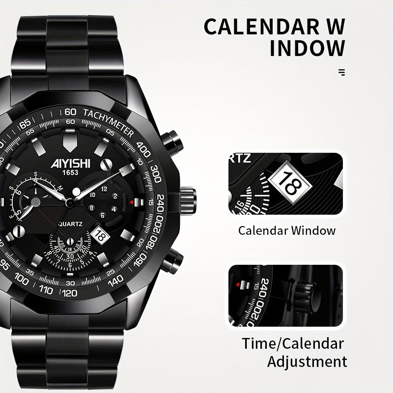 AIYISHI Men's Luxury Business Quartz Watch | | Luminous Hands & Markers | Date Display | Zinc Alloy Case and Band | Analog Dial with Subdials | Ideal for Professional Gifting
