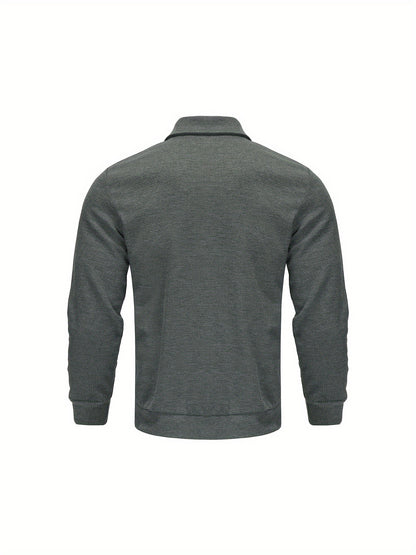 1pc Men'S Casual Polyester Zip-Up Jacket with Lapel Collar, Solid Color, Slight Stretch, Woven Fabric, Regular Fit, No Lining - Spring/Fall Outerwear