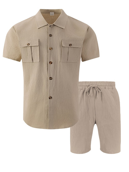 Men's Summer Linen Short Sleeve Shirt & Shorts Set
