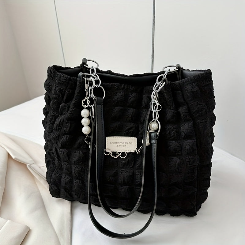 Ամառային թարմ և քաղցր ծալքավոր փուչիկների տեսքով ուսի պայուսակ, մեծ տարողությամբ զբոսանքների և աշխատանքի համար, նորաձև կանացի փափուկ ձեռքի պայուսակ, հասանելի է 4 գույներով