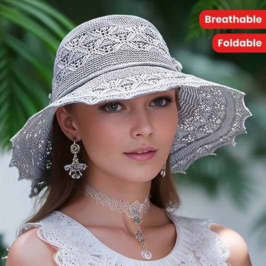 Elegant Women's Sun Hat, Breathable Foldable Wide Brim Beach Hat With UPF Protection, Hand Washable, Summer Large Brimmed Travel Sunshade Hat