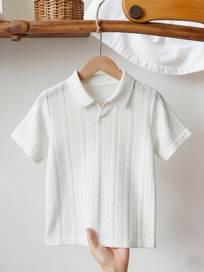 Boys' Summer V-Neck Casual Knit Polo Shirt, Solid Color