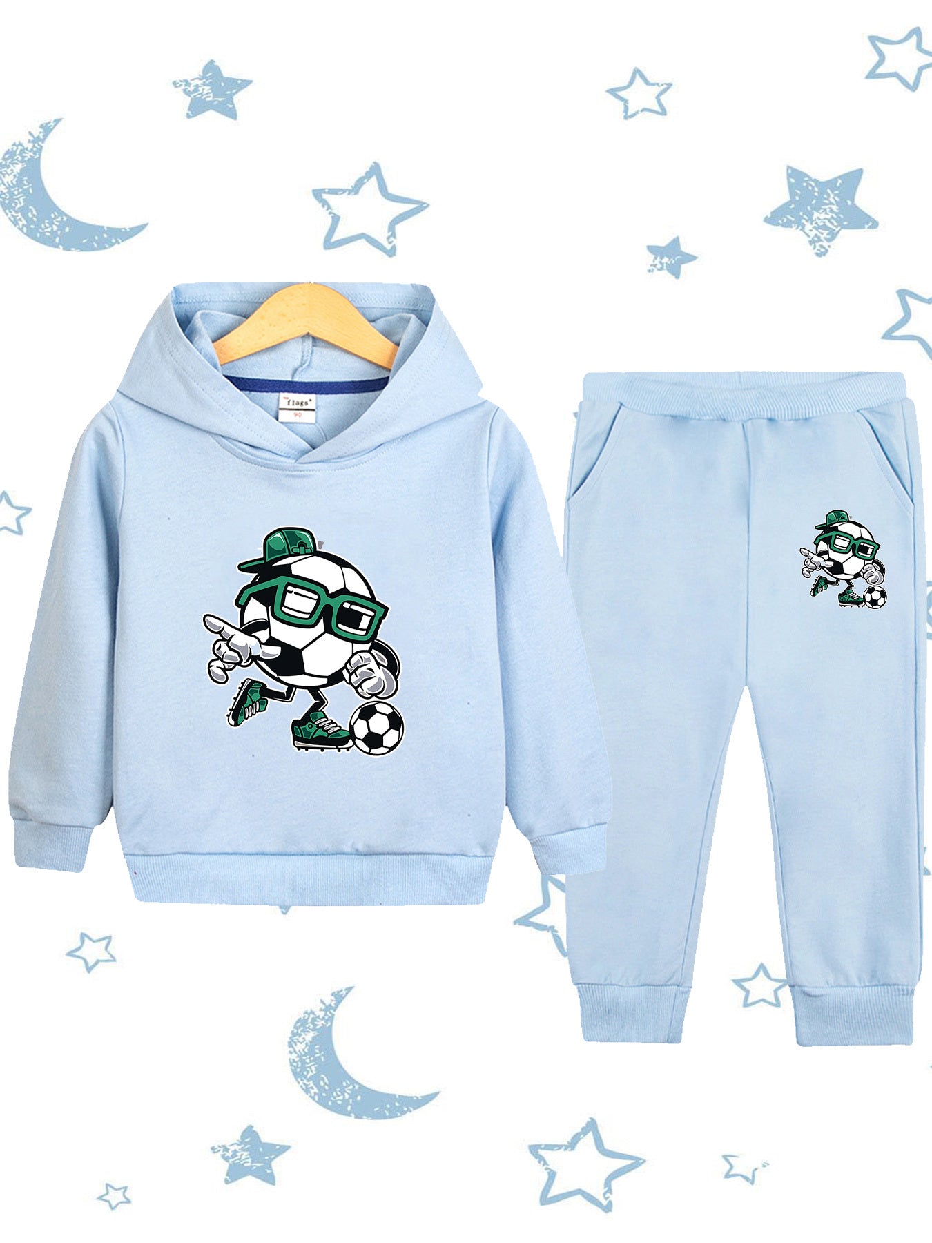 Boys' Cartoon Football Hoodie & Jogger Set - Cotton, Fall/Winter