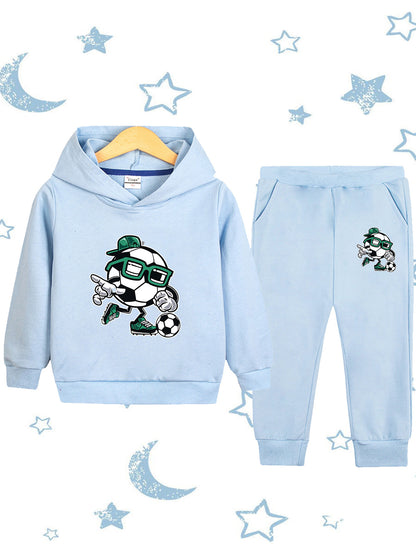Boys' Cartoon Football Hoodie & Jogger Set - Cotton, Fall/Winter