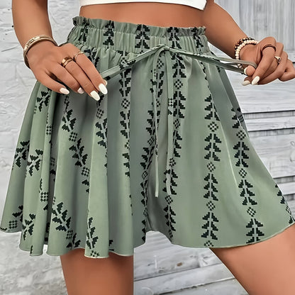 Summer Floral Print Shorts - Casual Elastic Waist with Tie Detail, Non-Stretch Polyester Fabric, Machine Washable, Loose Fit, Spring