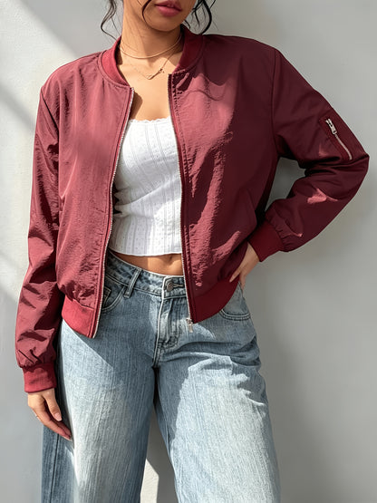Women's Casual Y2K Zip-Up Baseball Jacket with Pockets