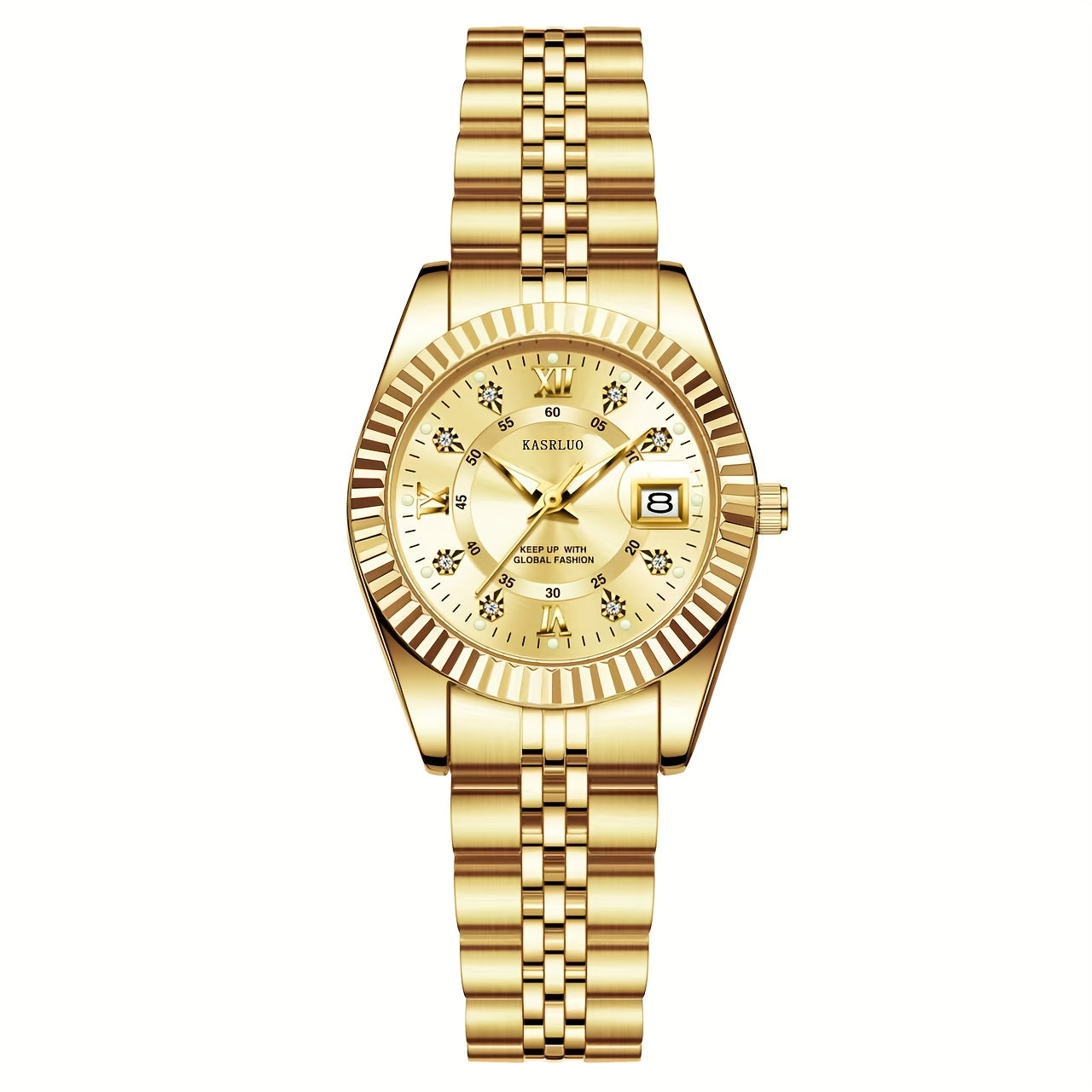 KASRLUO Elegant Women's Quartz Watch - Luminous Date, Stainless Steel Band, Precise Movement with Moon Phase Calendar, Timepiece
