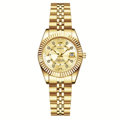 KASRLUO Elegant Women's Quartz Watch - Luminous Date, Stainless Steel Band, Precise Movement with Moon Phase Calendar, Timepiece